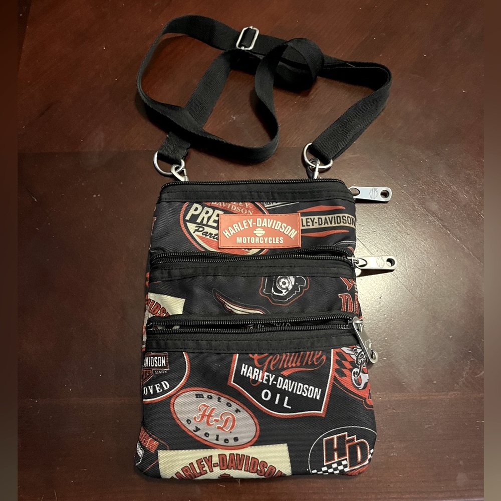 Harley-Davidson Motorcycles logos printed small purse with adjustable strap